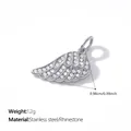 Mini silver angel wing charm pendant with sparkling clear rhinestones for DIY jewelry making - Rhinestone Wing Shape (PJ2670WES)