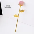Elegant pink rose quartz flower ornament with golden stem and leaves for Valentine's gift - Rose Quartz (Gold Base) / 23cm