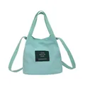 Mint green minimalist canvas bucket bag for women with printed letter patch decoration - Light Green