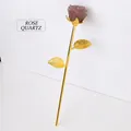 Handcrafted golden stem rose ornament with natural strawberry quartz crystal flower head - Strawberry Quartz (Gold Base) / 23cm