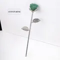 Artisanal silver-stemmed rose ornament with natural green aventurine jade flower - Green Aventurine (Silver Base) / 23cm