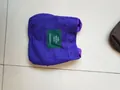 Miniature purple canvas bucket handbag featuring a green patch with minimalist letter print - Deep purple