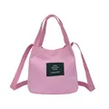 Pink canvas bucket bag with adjustable strap and top handles for women - Pink