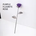 Purple fluorite rose ornament with silver metal stem for romantic gift decor - Purple Fluorite (Silver Base) / 23cm