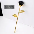 Elegant obsidian natural stone rose flower with golden metal stem for luxury home decor - Obsidian (Gold Base) / 23cm