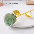Aventurine jade rose flower craft ornament with gold plated stem for home decor - Green Aventurine (Gold Base) / 23cm