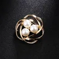 Classic golden pearl brooch with sparkling crystals for elegant suit accessories - Round Cross Style (XD7692) / Gold