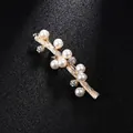 Elegant branch-shaped gold-tone brooch adorned with lustrous white pearls and rhinestones - Branch Shape Artificial Pearl Style (XD7691) / Gold