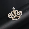 Elegant gold crown brooch with sparkling rhinestone inlay for suits and evening dresses - Hollow Crown Style (XD7634) / Gold