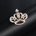 Elegant gold crown brooch with sparkling rhinestone inlay for suits and evening dresses - Hollow Crown Style (XD7634) / Gold