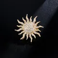 Exquisite sun-shaped golden brooch with white crystals, size 4.5x4.5cm - Solar Radiating Style (XD10853) / Gold