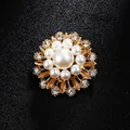 Elegant golden floral brooch with white pearls and sparkling rhinestones for suits - Exquisite Flower Cluster Style (XD8797) / Gold