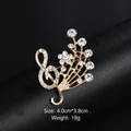 Elegant gold musical note brooch with sparkling rhinestones for suits and dresses - Musical Note Flower Style (XD9119) / Gold
