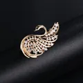 Exquisite golden swan shaped brooch featuring sparkling clear rhinestones for formal wear decoration - Swan Style (XD9145) / Gold
