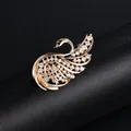 Exquisite golden swan shaped brooch featuring sparkling clear rhinestones for formal wear decoration - Swan Style (XD9145) / Gold