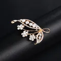 Elegant golden leaf brooch adorned with sparkling clear rhinestones for suit or dress - Leaf and Floral Spray Style (XD9146) / Gold