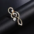 Elegant gold G-clef musical note brooch with sparkling clear crystals for suit lapels - G-Clef Musical Note Style (XD9114) / Gold