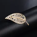 Elegant gold-tone leaf brooch adorned with sparkling white crystals for women - Hollow Leaf Style (XD9118) / Gold