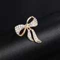 Elegant gold-tone bow-shaped brooch inlaid with sparkling white rhinestones for suits - Exquisite Bow Style (XD9123) / Gold