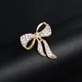 Elegant gold-tone bow-shaped brooch inlaid with sparkling white rhinestones for suits - Exquisite Bow Style (XD9123) / Gold