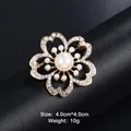Elegant gold-tone flower shaped brooch with white pearls and sparkling rhinestones for suits - Artificial Pearl Floral Style (XD9139) / Gold