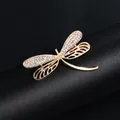 Elegant gold dragonfly brooch accessory with sparkling rhinestones for suits and dresses. - Exquisite Dragonfly Style (XD7989) / Gold