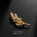 Elegant gold wheat stalk brooch pin with sparkling white rhinestones for suits - Wheat Ear Style (XD9111) / Gold
