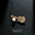Elegant gold guitar brooch featuring a white pearl and clear rhinestones for suit lapel - Guitar Artificial Pearl Style (XD7197) / Gold