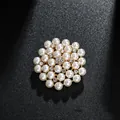 Elegant flower brooch featuring white pearls and sparkling rhinestones on a gold base - Artificial Pearl Floral Style (XD973) / Gold