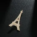 Elegant gold-plated Eiffel Tower brooch encrusted with shimmering clear crystals - Eiffel Tower Shape Style (XD6798) / Gold