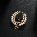 Elegant gold-tone wreath brooch with pearls for suits or qipao, size 4.5x3.7cm. - Half Moon Wreath Style (XD8761) / Gold