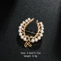 Elegant gold-tone wreath brooch with pearls for suits or qipao, size 4.5x3.7cm. - Half Moon Wreath Style (XD8761) / Gold