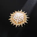 Vintage gold tone sunflower brooch with clustered white pearls for formal wear - Sunflower Artificial Pearl Style (XD9491) / Gold