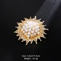 Vintage gold tone sunflower brooch with clustered white pearls for formal wear - Sunflower Artificial Pearl Style (XD9491) / Gold