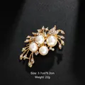 Elegant gold floral brooch with pearls and sparkling rhinestones for formal dresses - Botanical Floral Artificial Pearl Style (XD1323) / Gold