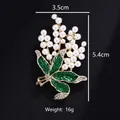 Elegant lily of the valley pearl brooch with green enamel leaves for suits and dresses - Lily of the Valley Artificial Pearl Style (XD823098) / Gold