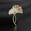 Elegant gold ginkgo leaf brooch with sparkling rhinestones for suits - Ginkgo Leaf Style (XD822021) / Gold
