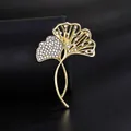 Elegant gold ginkgo leaf brooch with sparkling rhinestones for suits - Ginkgo Leaf Style (XD822021) / Gold