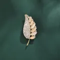 Elegant gold leaf brooch accessory with sparkling crystals and opal stones for suits - Opal Leaf Style (XD9171) / Gold