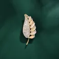 Elegant gold leaf brooch accessory with sparkling crystals and opal stones for suits - Opal Leaf Style (XD9171) / Gold