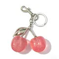 Sparkling pink glitter cherry keychain with silver-tone metal lobster clasp bag charm - 3cm / Transparent Pink Silver Rod
