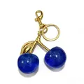 Elegant blue glitter cherry keychain and bag charm with golden metal finish for women - 3cm / Transparent Blue Gold Rod