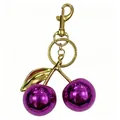 Elegant shiny purple cherry keychain bag pendant with gold leaf and secure clasp - Electroplated Purple / 3cm / Purple