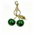Elegant green cherry keychain with golden leaves for women's bags and car accessory. - Electroplated Green / 3cm / Bright Green