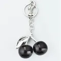 Elegant black cherry keychain with silver leaf design, perfect as a stylish bag charm accessory. - 3cm / Black Silver Rod