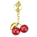 Glittery red cherry keychain with gold-tone leaf and lobster clasp for bags - 2.6cm / Transparent Red