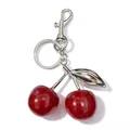 Exquisite red cherry keychain with glitter resin and silver lobster clasp for bag charm - 3cm / Transparent Red Silver Rod