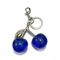 Blue glitter cherry keychain with silver-toned metal ring and clasp - 3cm / Transparent Blue Silver Rod