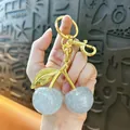 Elegant gold finish cherry keychain with sparkling silver glitter bulbs as a bag charm - 3cm / White Gold Rod