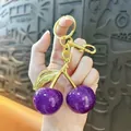 Elegant purple glitter cherry keychain accessory for women's bags and car keys decoration - 3cm / Transparent Purple Gold Rod